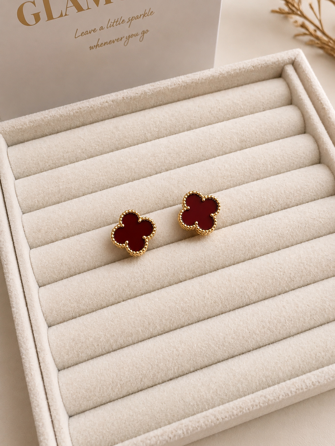 18K gold plated van cleef earrings red color