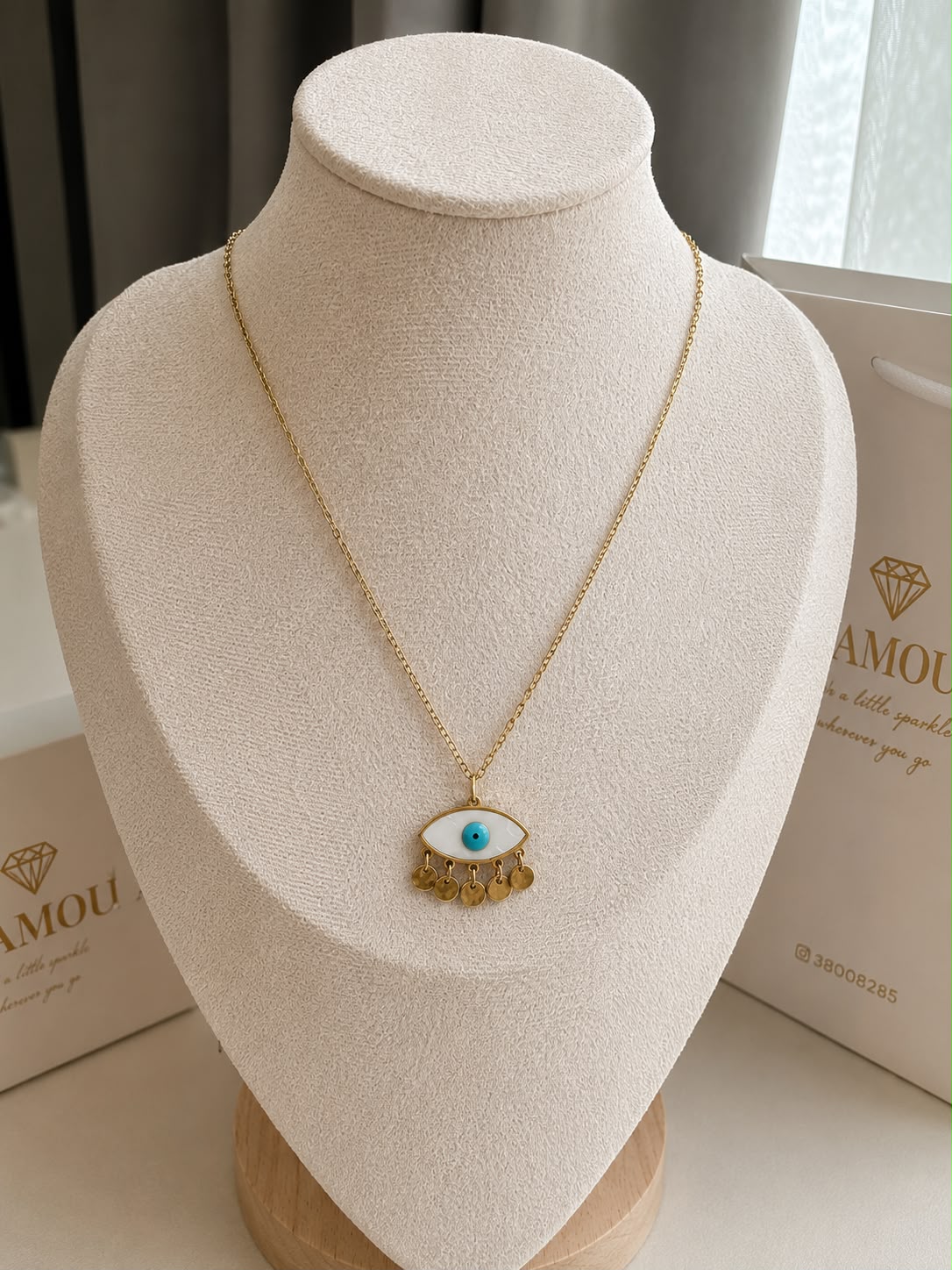 18K GOLD PLATED STAINLESS STEEL EYE SHAPE NECKLACE