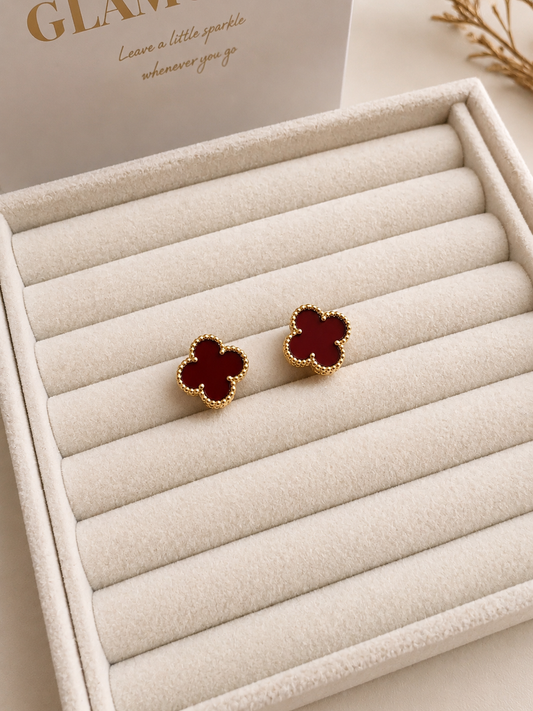18K gold plated van cleef earrings red color