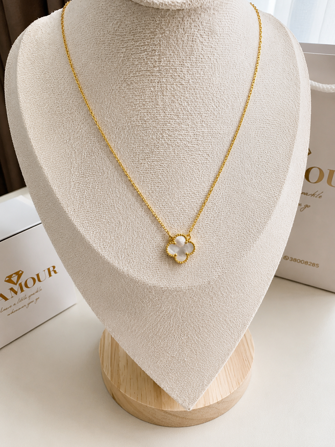 18K gold plated WHITE color VAN CLEEF NECKLACE