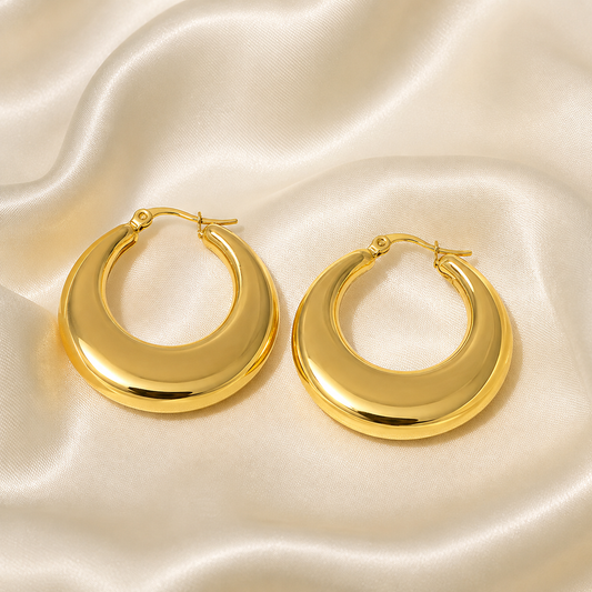 18K gold plated flat round hoop earrings