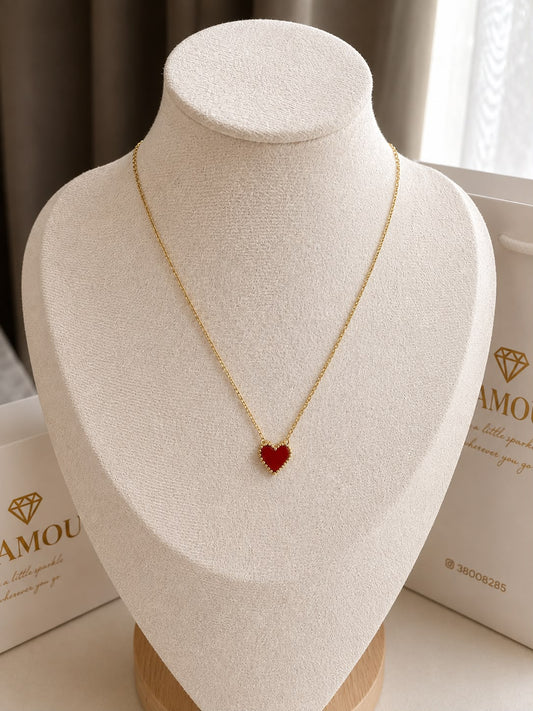 18K GOLD PLATED STAINLESS STEEL MAROON HEART SHAPE NECKLACE