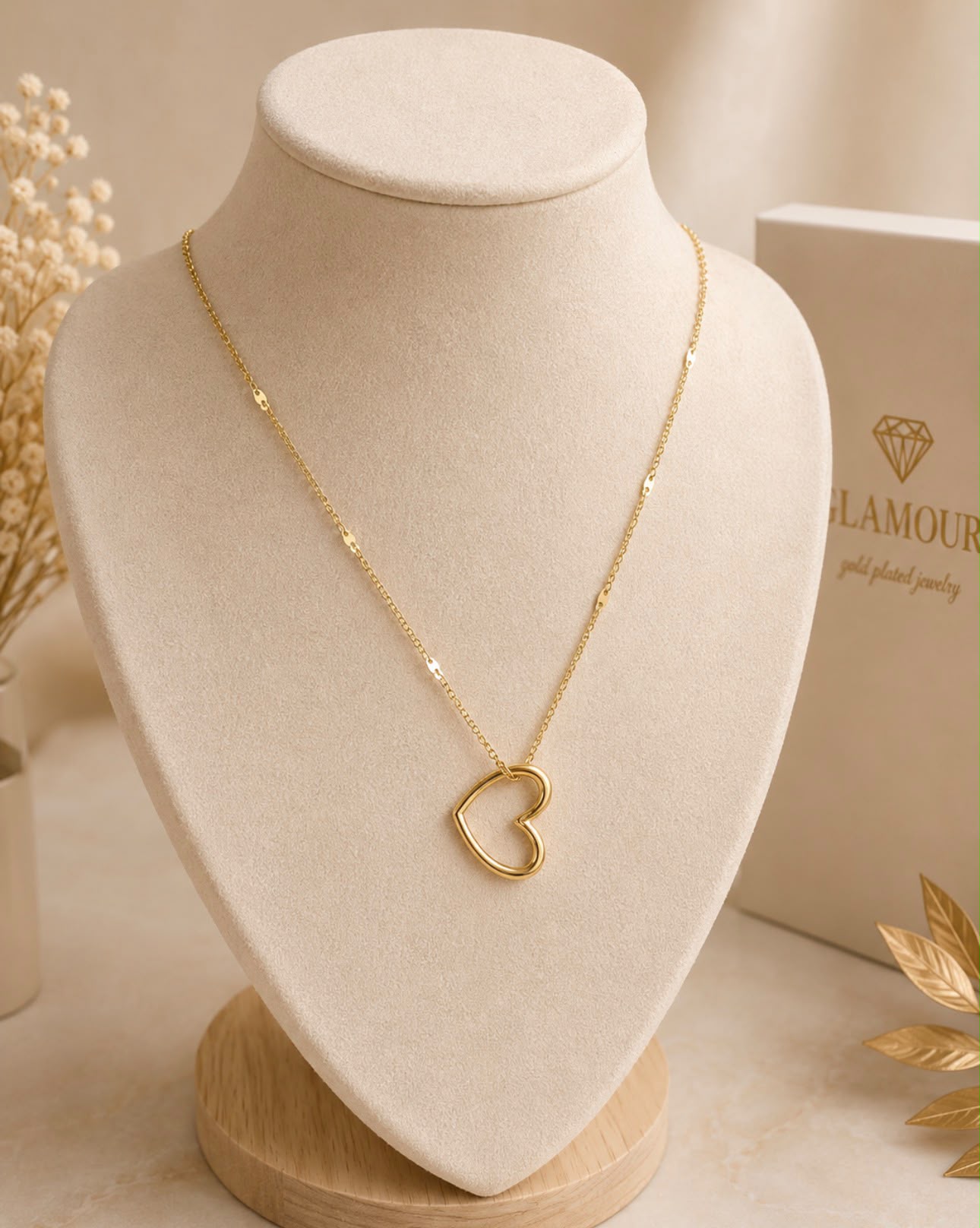 18K GOLD PLATED STAINLESS STEEL HEART SHAPE NECKLACE